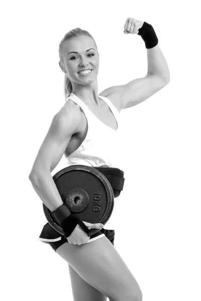 Athletic woman doing workout with weights — Stock Photo, Image
