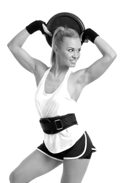 Athletic woman doing workout with weights — Stock Photo, Image