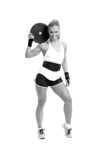 Atletische vrouw training met gewichten — Stockfoto
