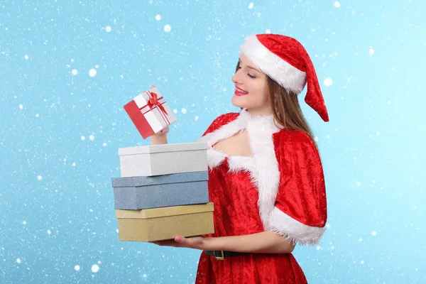 Retrato de hermosa chica sexy con ropa de Santa Claus —  Fotos de Stock