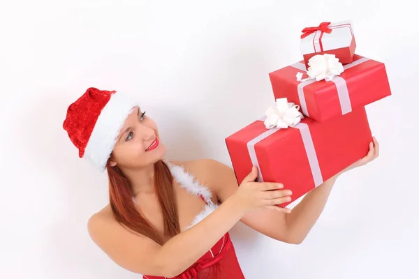Mladá sexy dívka s vánoční dárky — Stock fotografie