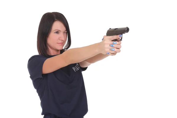 若い警察銃を持つ女の子 — ストック写真