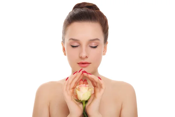 Joven hermosa mujer con una rosa —  Fotos de Stock