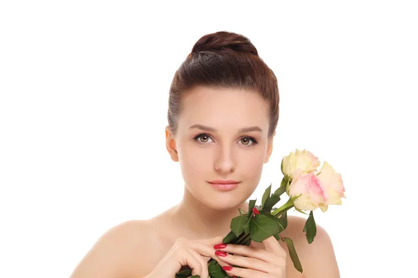 Młoda piękna kobieta z różą — Zdjęcie stockowe
