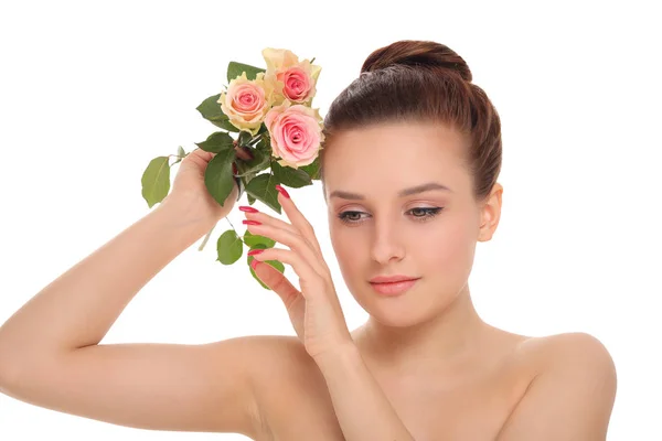 Joven hermosa mujer con una rosa — Foto de Stock