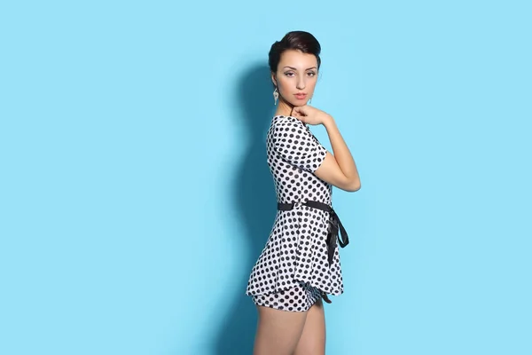 Girl in polka dot dress — Stock Photo, Image