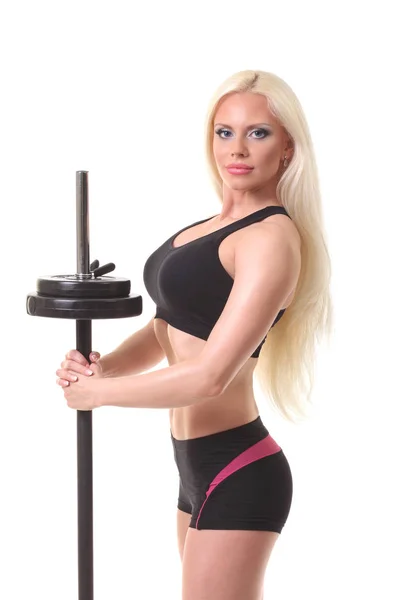 Beautiful Sports Fitness Girl Barbell — Stock Photo, Image