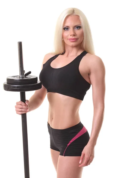 Mooie Sport Fitness Meisje Met Een Barbell — Stockfoto