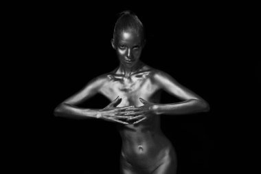 seksi ince Bayan Gümüş boya ile boyanmış