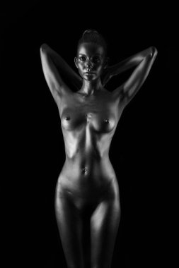 seksi ince Bayan Gümüş boya ile boyanmış