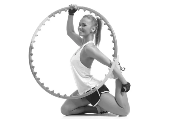 Young sporty woman with hula hoop — Stock Photo, Image