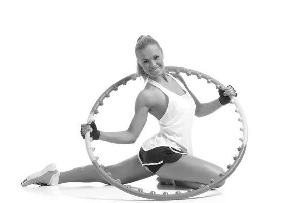 Young sporty woman with hula hoop — Stock Photo, Image