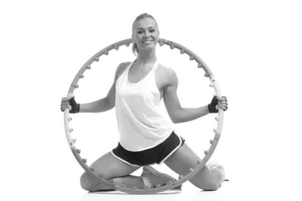 Young sporty woman with hula hoop — Stock Photo, Image