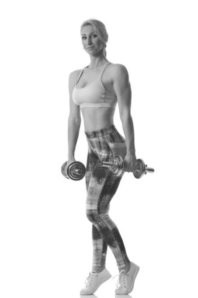 Sports woman with dumbbells — Stock Photo, Image