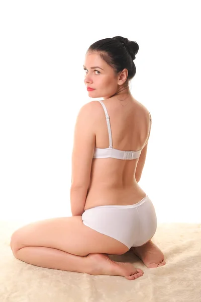 Žena Sexy Tělo Bílém Spodním Prádle — Stock fotografie