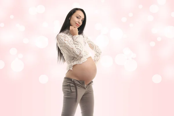 Boldog Fiatal Terhes Lány Elvont Háttér — Stock Fotó