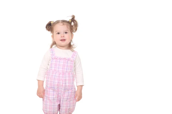 Kleines Mädchen Kind Auf Weißem Hintergrund — Stockfoto