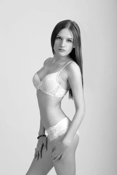 Sexy Woman White Lingerie Slim Figure — Stock Photo, Image