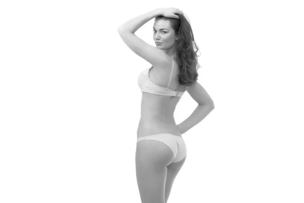 Ung Kvinna Med Smal Kropp Poserar Underkläder — Stockfoto