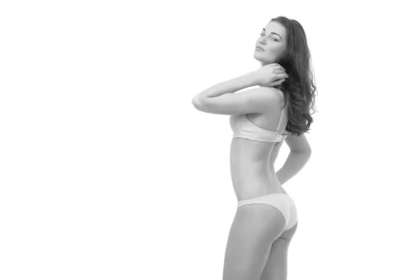Ung Kvinna Med Smal Kropp Poserar Underkläder — Stockfoto