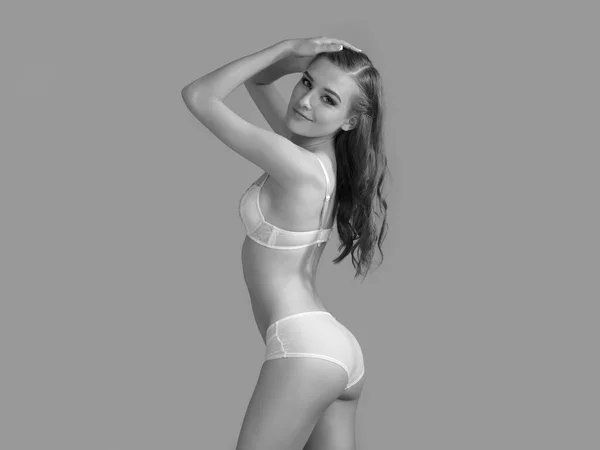 Young Woman Slender Body Posing Underwear — Stock Photo, Image