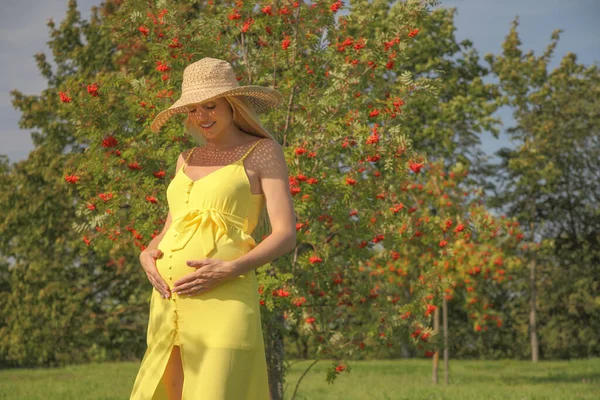 Jeune Fille Enceinte Heureux Portrait Dans Parc — Photo