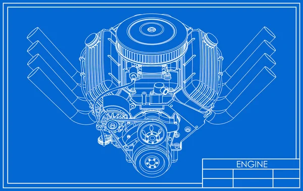 ホットロッド V8 エンジン図面 — ストックベクタ