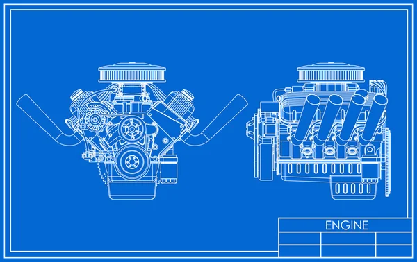 ホットロッド V8 エンジン図面 — ストックベクタ