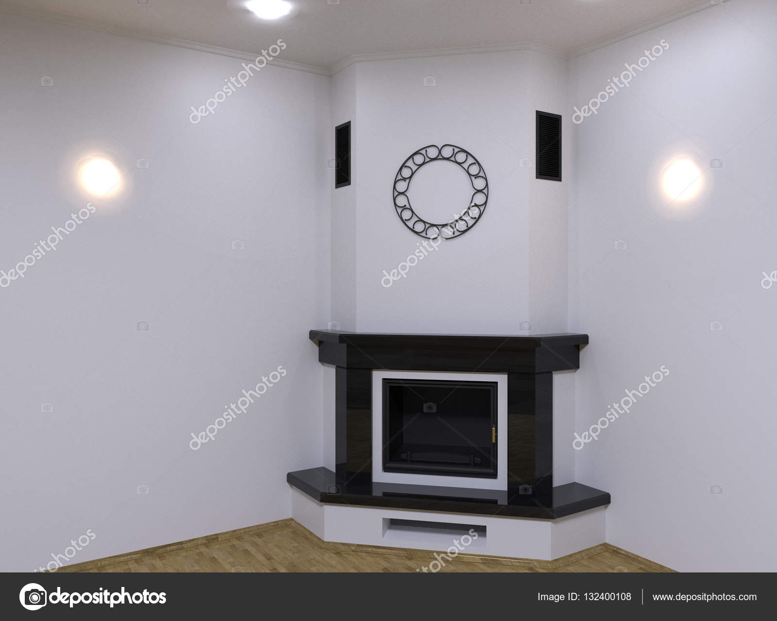 Wrought Iron Corner Cabinet Corner Marble Fireplace 3d Render