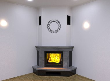Köşe mermer şömine. 3D render