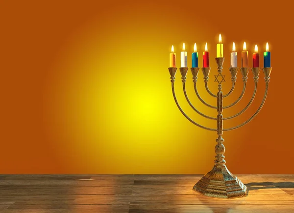 Menorah de Hanukkah render 3d —  Fotos de Stock