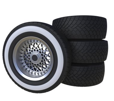 Otomotiv tekerlek üzerinde beyaz izole. 3D render