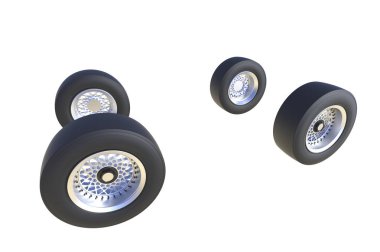 Otomotiv tekerlek üzerinde beyaz izole. 3D render