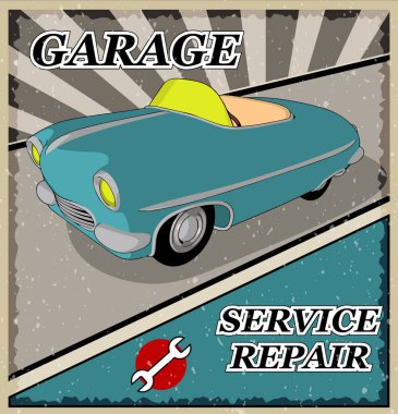 Retro Vintage mavi araba.