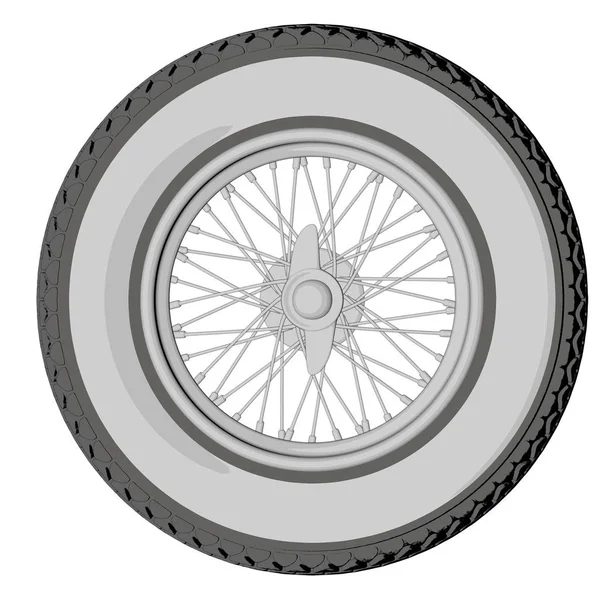 Автомобильное колесо изолировано на белом. 3D рендеринг — стоковое фото