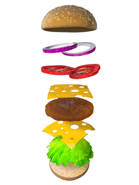 Idealny hamburger render 3d — Zdjęcie stockowe