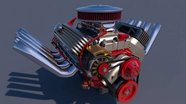 Hot rod motoru. 3D render