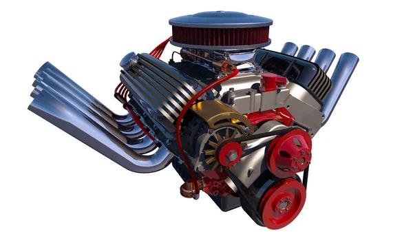 Hot rod motor isolerade. 3D render — Stockfoto