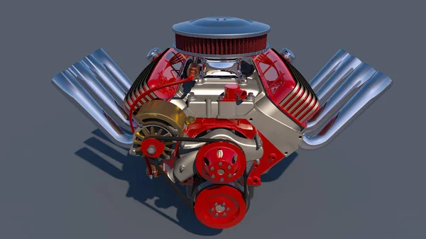 Hot rod motor. 3D vykreslování — Stock fotografie