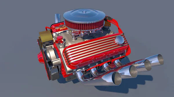 Hot rod motor. 3D render — Stockfoto