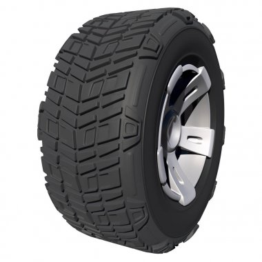 Otomotiv road tekerlek üzerinde beyaz izole kapalı. 3D render