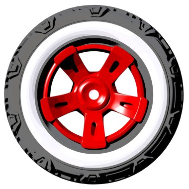 Otomotiv road tekerlek üzerinde beyaz izole kapalı. 3D render