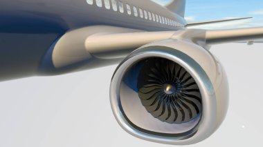 Jet motoru, uçak, 3d render türbin bıçaklar