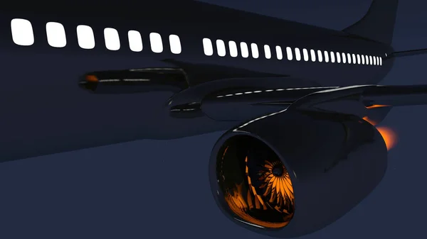 Jet engine, turbine blades of airplane, 3d render — Stock Photo, Image