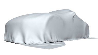Araba izole bir bezle kaplı. 3D render
