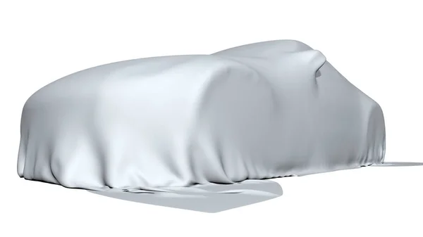 Carro coberto com um pano isolado. Renderização 3D — Fotografia de Stock