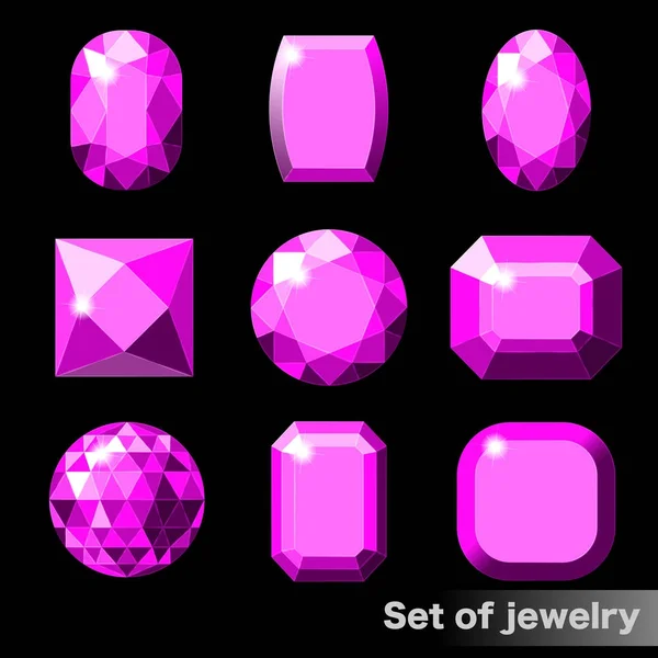 Conjunto de gemas púrpuras amatista de varias formas . — Archivo Imágenes Vectoriales