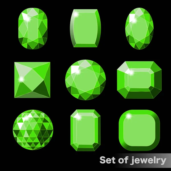 Набор изумрудов различных форм из зеленых камней . — стоковый вектор