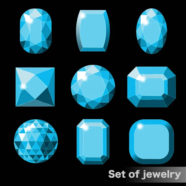 Set de gemas azules aguamarina de varias formas . — Archivo Imágenes Vectoriales