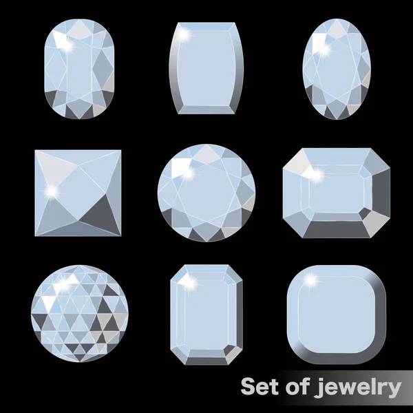 Conjunto de gemas blancas diamante de varias formas . — Archivo Imágenes Vectoriales